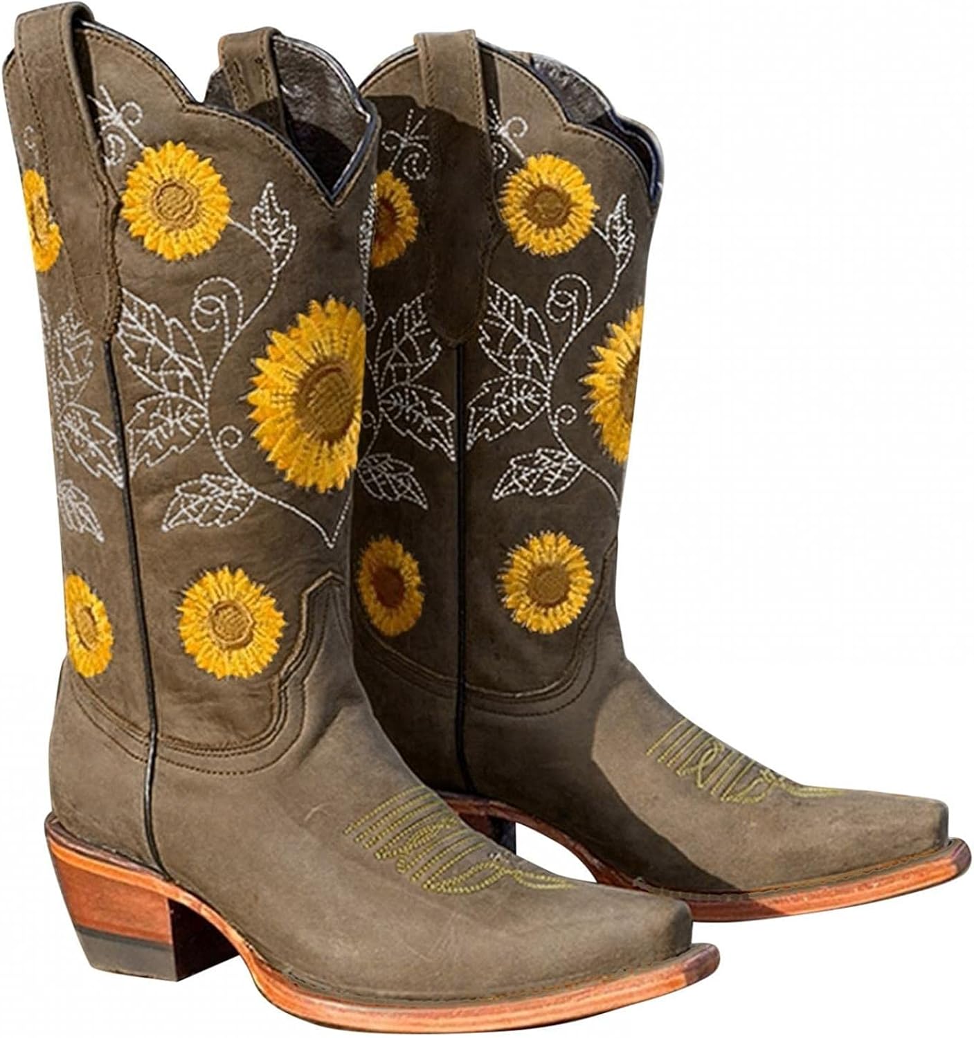 Botas de vaquero para mujer, punta cuadrada, botas vaqueras de media  pantorrilla, botas vaqueras estilo retro, con bordado de girasol, botines  de tacón bajo cosidos : Ropa, Zapatos y Joyería - Amazon.com