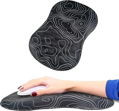 Ergonomic Mouse Pad with 8 Degree Tilt Angle, Wrist Rest Mousepad for Pain Relief, Comfortable Mouse Mat for Computer, Laptop, Office & Home,Black-Topographic Map