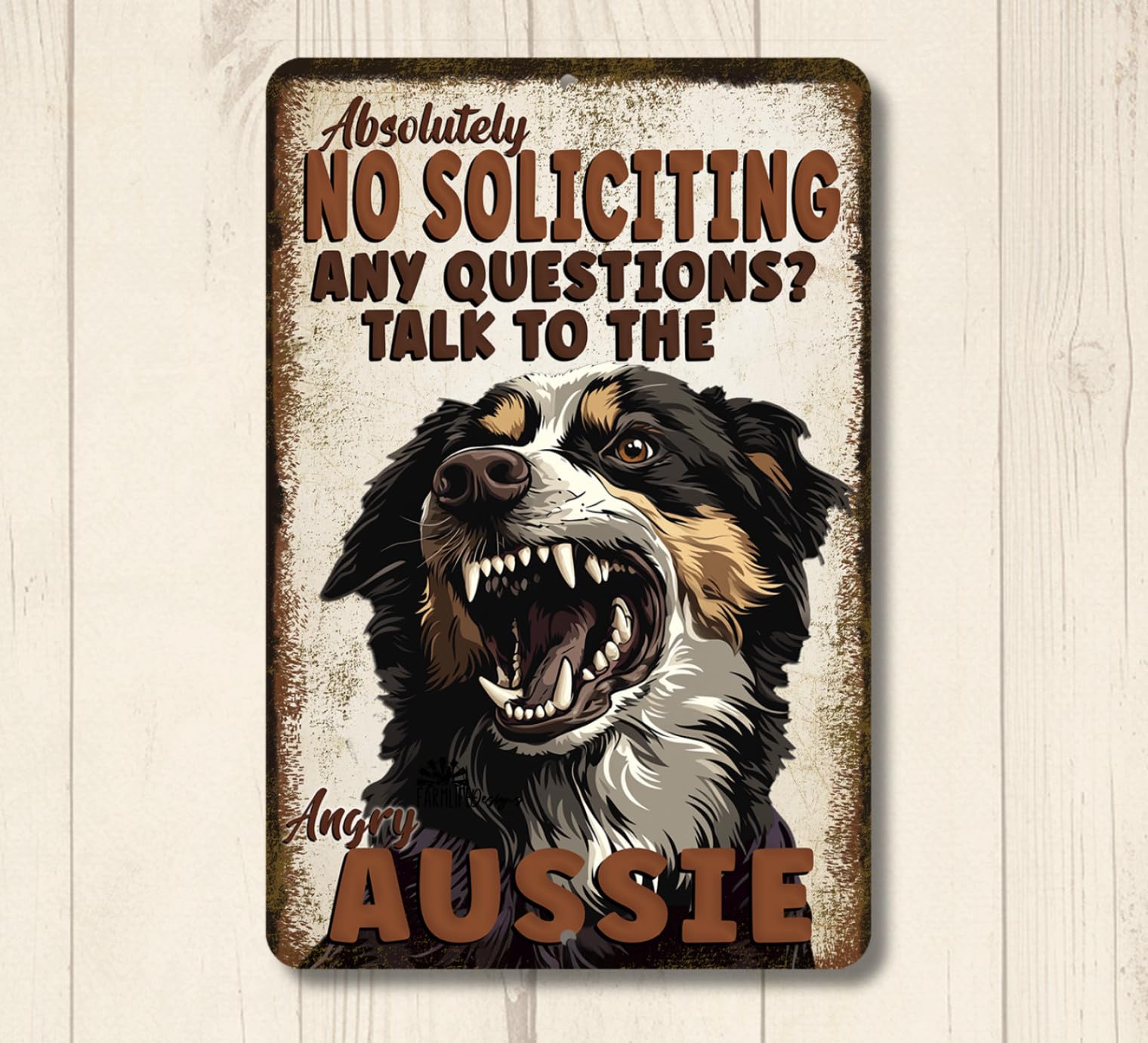 Australian Shepherd Dog Sign Aussie No Soliciting funny metal man cave tin home decor