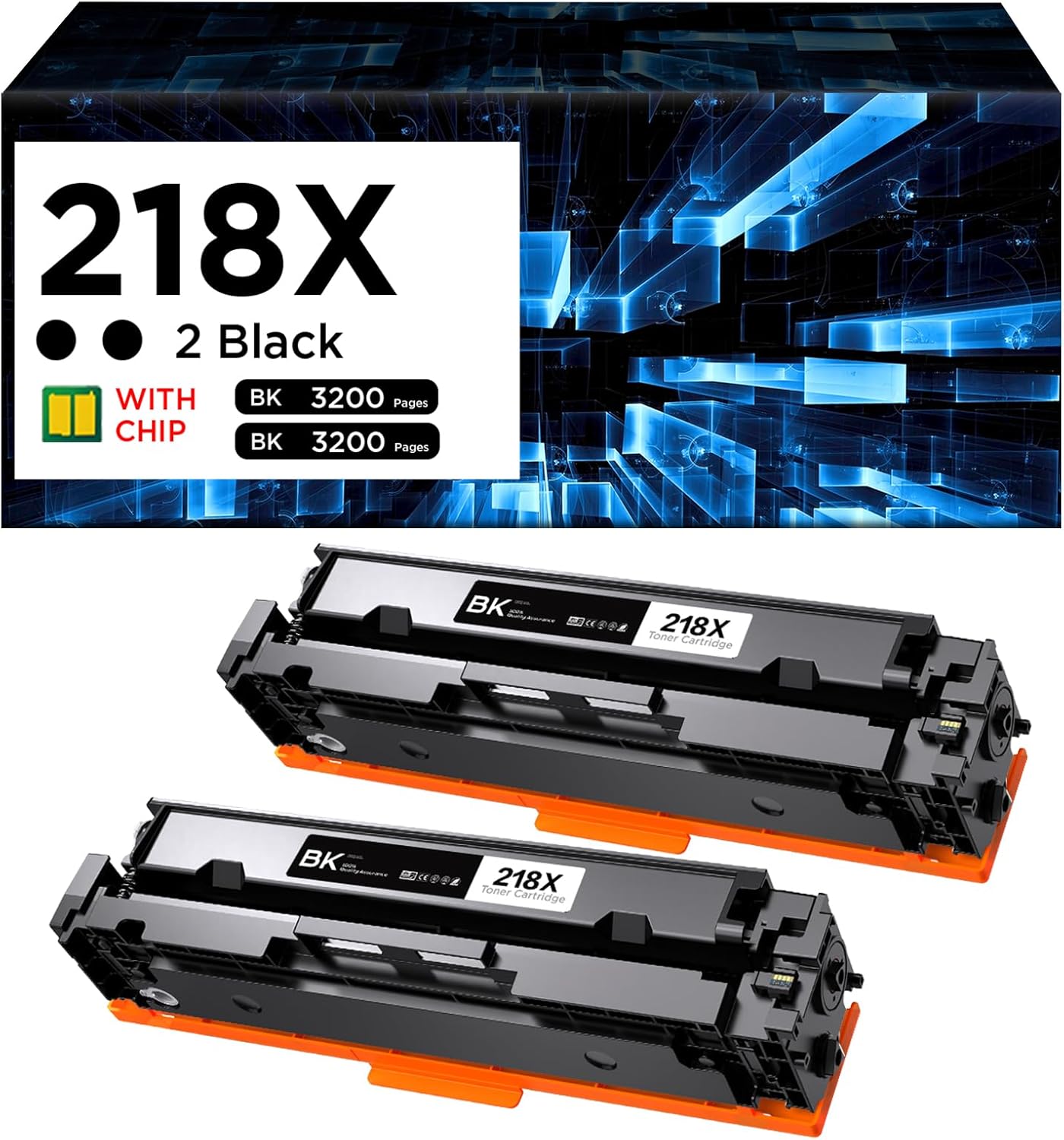 218X Toner Cartridges (with Chip) High Yield Compatible Replacement for HP 218X W2180X 218A Works with Color LaserJet Pro MFP 3301cdw 3201dw 3301sdw Printer (2 Pack, Black)