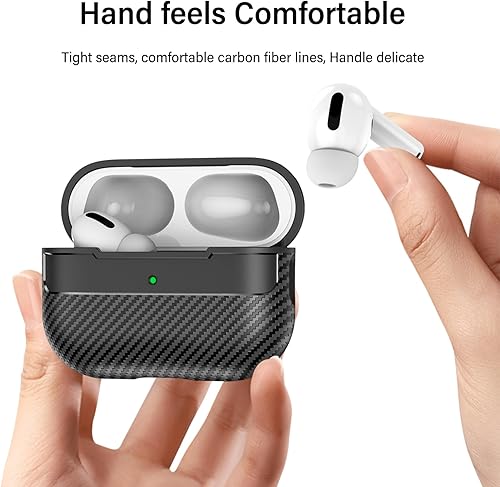 Miniatura 6 de Funda para AirPods Pro de 2 generación con mosquetón, textura de fibra de carbono, cubierta militar a prueba de golpes, carga inalámbrica, funda