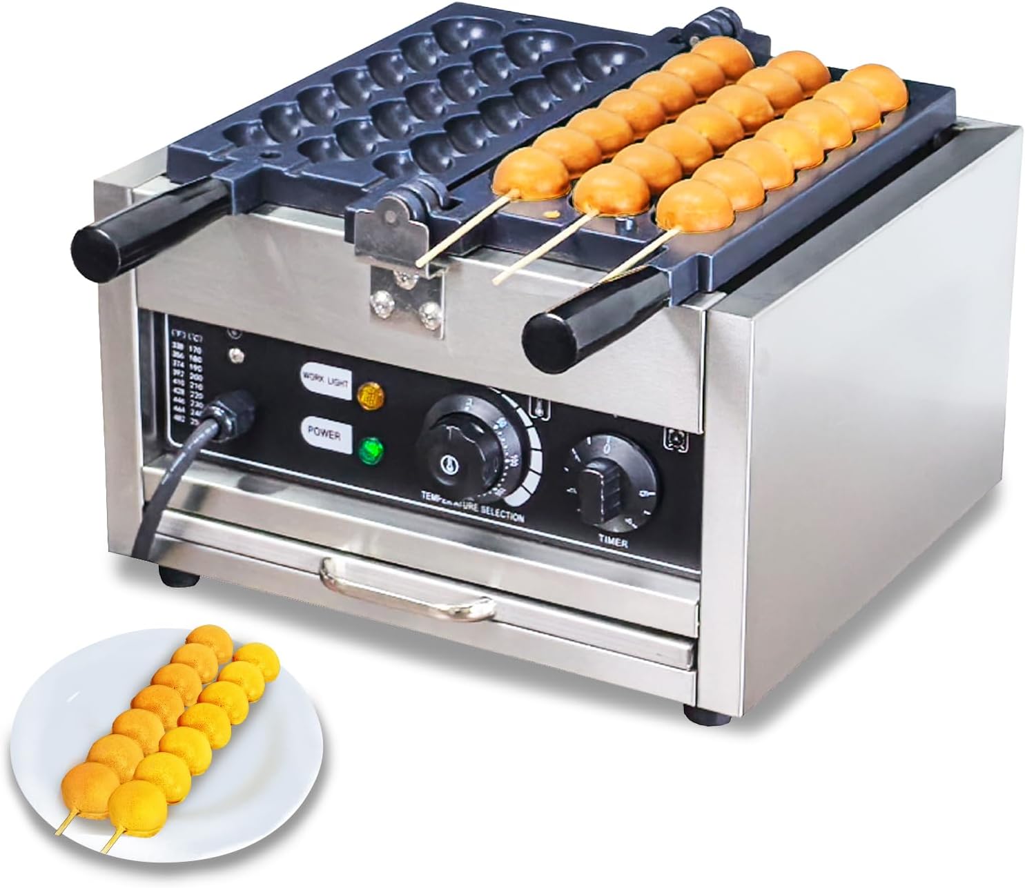 Waffle Ball Stick Maker, Commercial 110V Electric Bubble Skewer Waffle Ball Machine, Stainless Steel Nonstick Bubble Waffle Stick Machine for Restaurant, Snack Bar, Street Stall