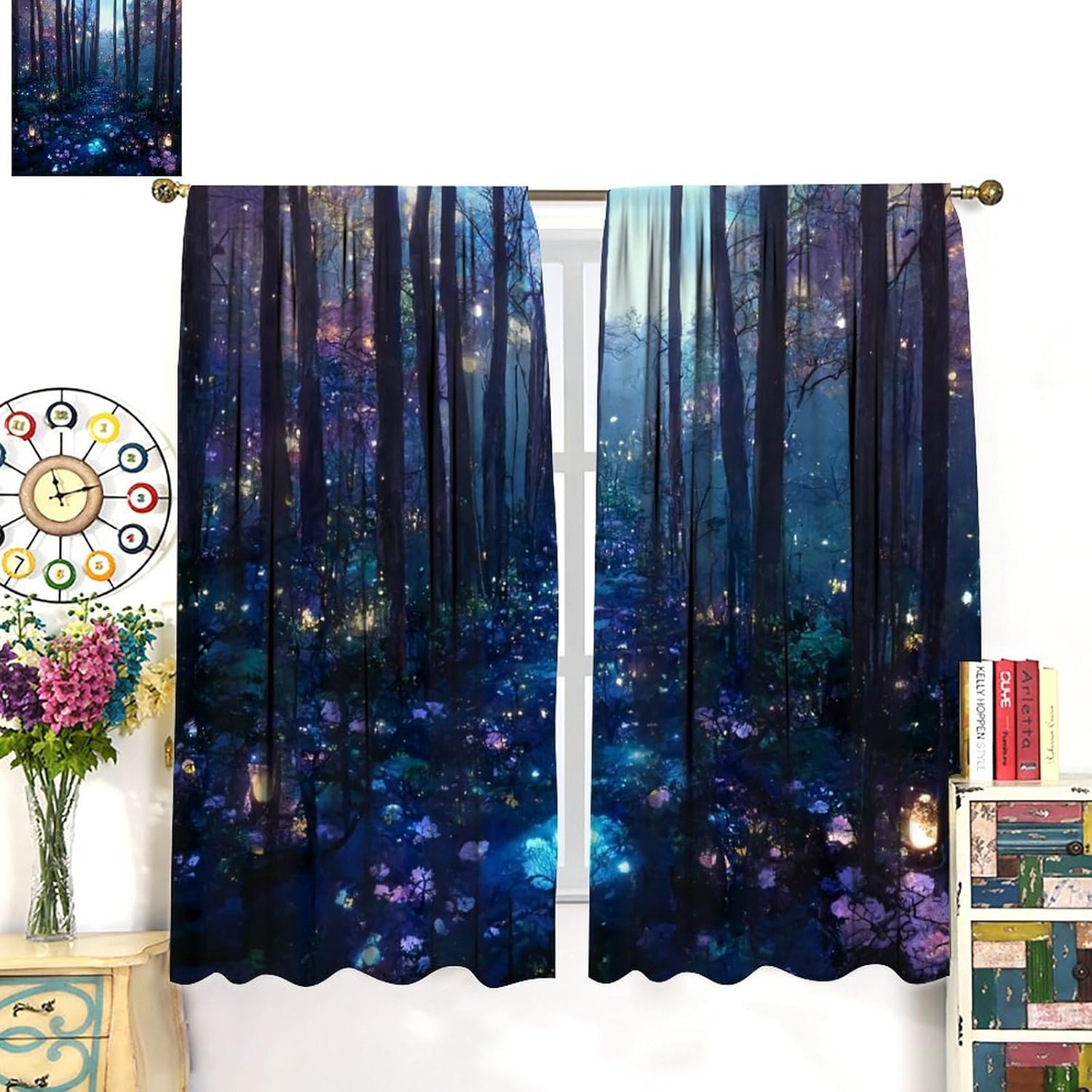 Magical Forest Curtains, Mystic Purple Forest Nature Scenery Print Rod Pocket Room Darkening Window Treatments for Living Room Bedroom Kitchen 42x54 Inch