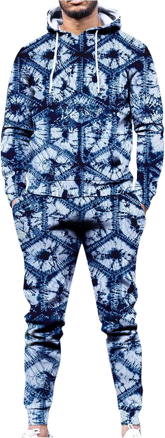Outfits for Men 2 Piece Sets Casual - Fashion Long-Sleeve Tracksuit Blouse Hoodies+Tie-Dye Trousers Sport Leisure Sweatsuit : Toys & Games