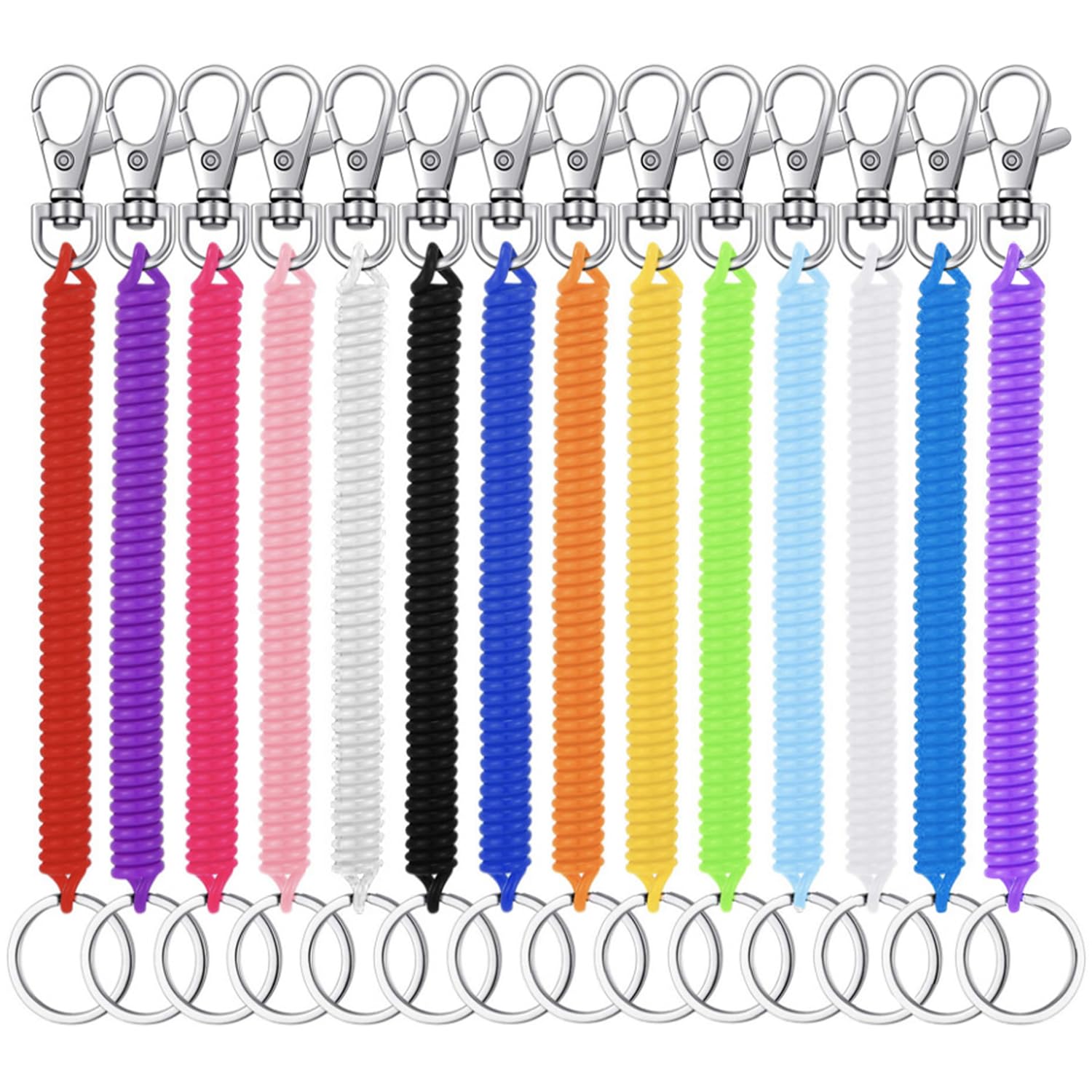 14 Pcs Stretchy Spiral Keyring, Stretchy Keyring With Clip, Retractable Springs Keychains with Lobster Clasp, Plastic Keychain Spring Key Holder, for School, Work, Cell Phone, 14 Colors