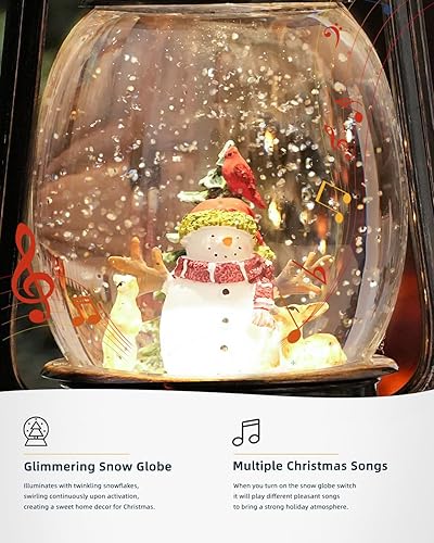 Miniatura 5 de Decoraciones de Navidad para interiores - Globo de nieve musical con temporizador de 6H, escena iluminada de muñeco de nieve, cardenal y ciervo,