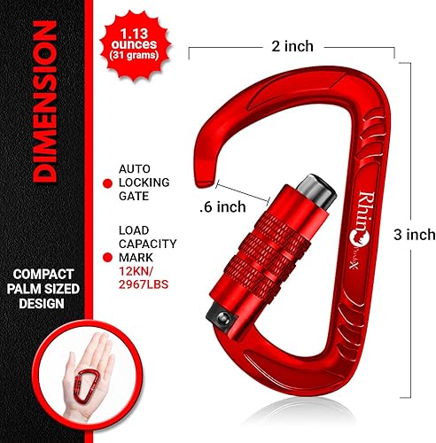 Miniatura 2 de 12kN (2697 lbs) Heavy Duty Carabiner Clips, for Securing Pets, Outdoor, Camping, Hiking, Hammock, Dog Leash Harness, Keychains