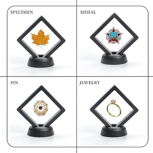 Miniatura 4 de KMOTASUO Estuche flotante 3D, película transparente 3D flotante para monedas de desafío, medallones AA, piedras de fósiles de joyería, 2.75 x 2.75 x