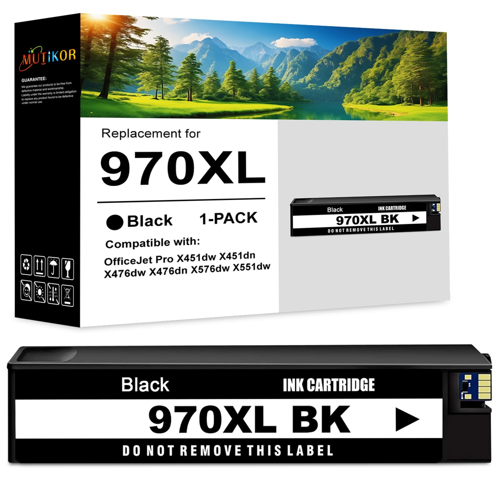 Mutikor Compatible 970 970XL Black Ink Cartridge Replacement for HP 970 XL Black Ink Work for OfficeJet Pro X451dw X451dn X476dw X476dn X576dw X551dw