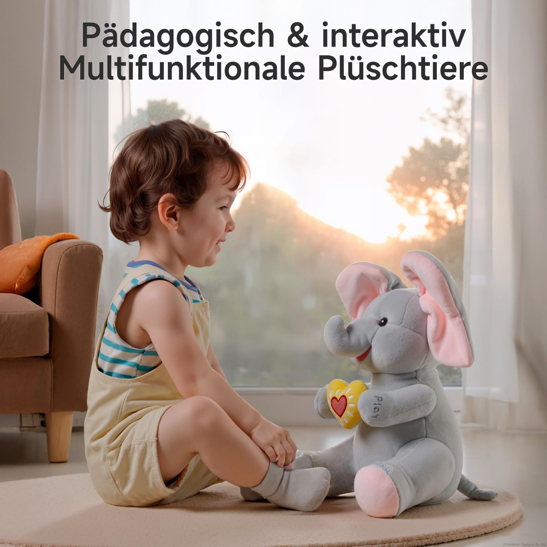 Singender Elefant Kuscheltier spielt Guck, Schlummer Kuscheltier mit Flatterohren für Kinder