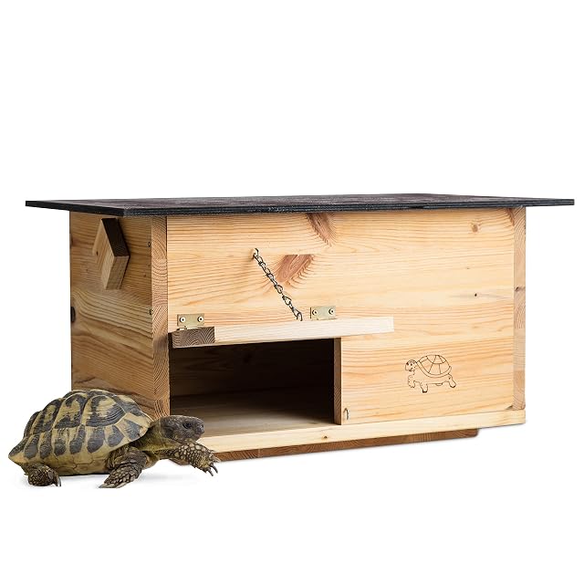 Woid Herz Caseta para tortugas (SH2) barnizada de madera maciza resistente a la intemperie, con suelo y puerta
