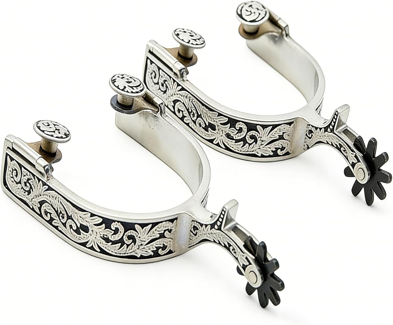 Western Spurs, Stainless Steel Cowboy Spurs with Carved Patterns and Rowels, Suitable for Training and Riding, Unisex