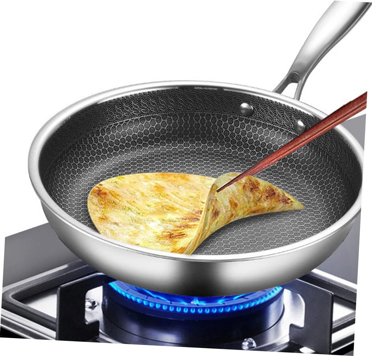 MAGICLULU Household Stainless Steel Fry Wok Pan Non-stick Cooking Tool for Electric Stoves for Frying Vegetables Eggs and More Design for -term Use