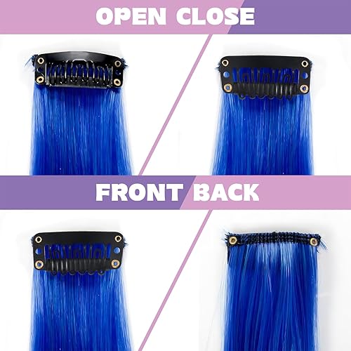 Miniatura 5 de 32 extensiones de cabello con clip de colores, BEAHOT de 16 a 21 pulgadas, extensiones de cabello largo y ondulado con clip sintético, Halloween,