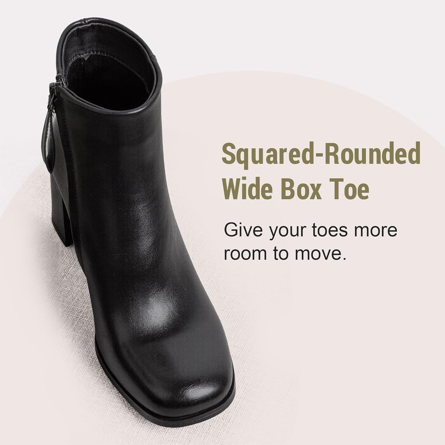 Vepose Ankle Boots for Women, Chunky Block Heeled Soft Square Round Toe, Short Fashion Booties with Side Zipper - Image 2