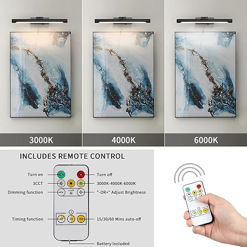 Miniatura 2 de Joosenhouse Luz de imagen funciona con pilas, luces inalámbricas de 16.53 pulgadas para pared, regulable y apagado con temporizador, brazo oscilante