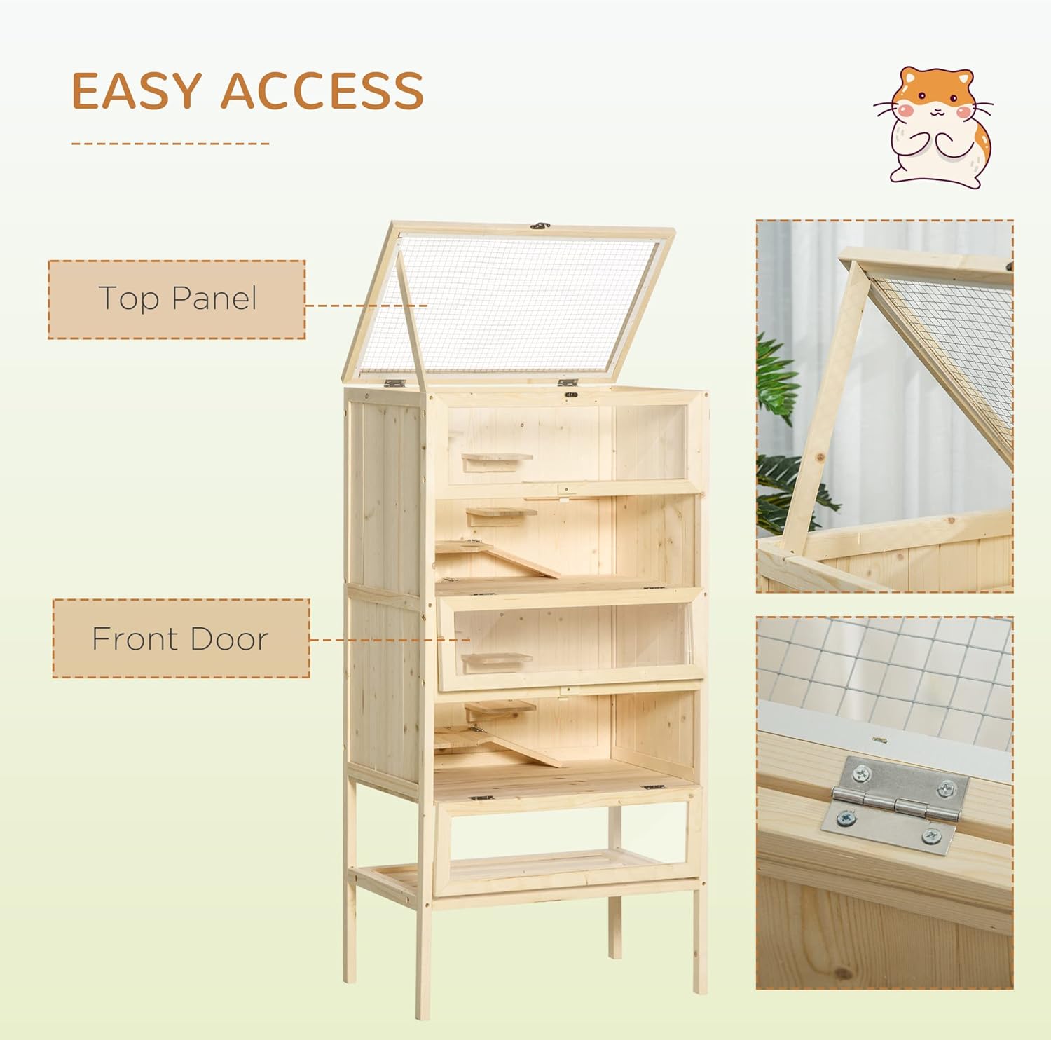PawHut 5-Tier Wooden Hamster Cage Mice Habitat Rat Habitat with Openable Top, Front Door and Storage Shelf