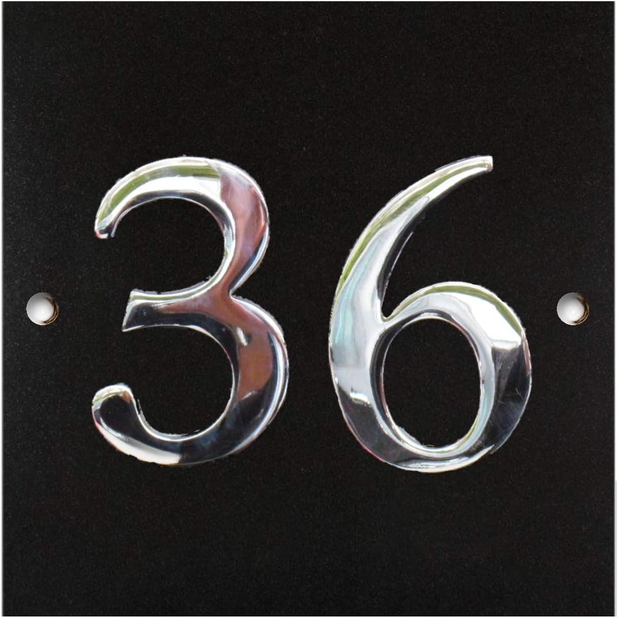 Premium Large Black Granite & Chrome House Number Plaque - 1 to 99