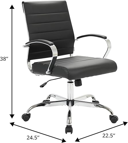 Miniatura 3 de LeisureMod Benmar - Silla de escritorio de piel para oficina, silla giratoria ergonómica de respaldo medio con soporte lumbar, altura ajustable,