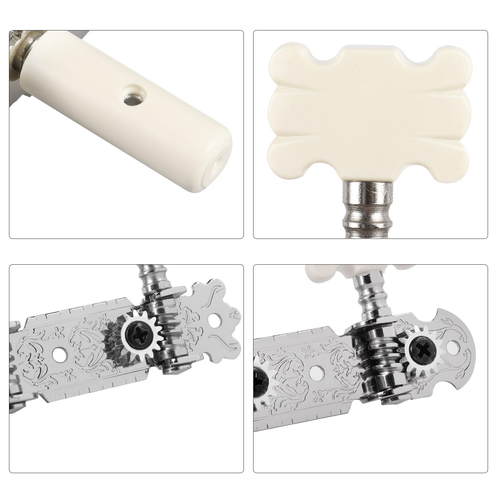 Mr.Power Classical Guitar Tuning Keys 1:14 String Machine Heads 3+3 Guitar Tuners Pegs Replacemen White Buttons Set with Tools Screwdriver (Flower Button)
