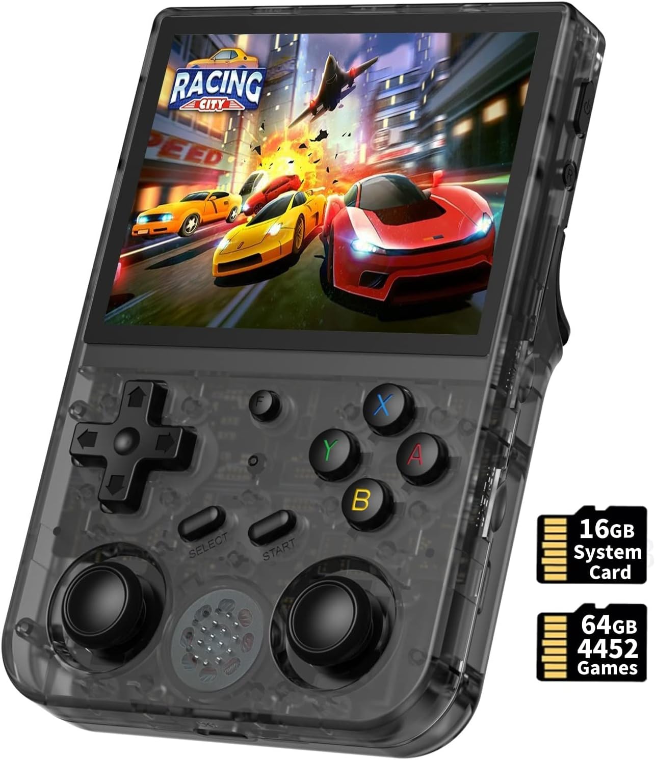 RG353VS Handheld Game Console , Single Linux System RK3566 Chips 3.5 Inch IPS Screen with 64G TF Card 4452 Games Support 5G WiFi 4.2 Bluetooth (RG353VS-Transparent Black)