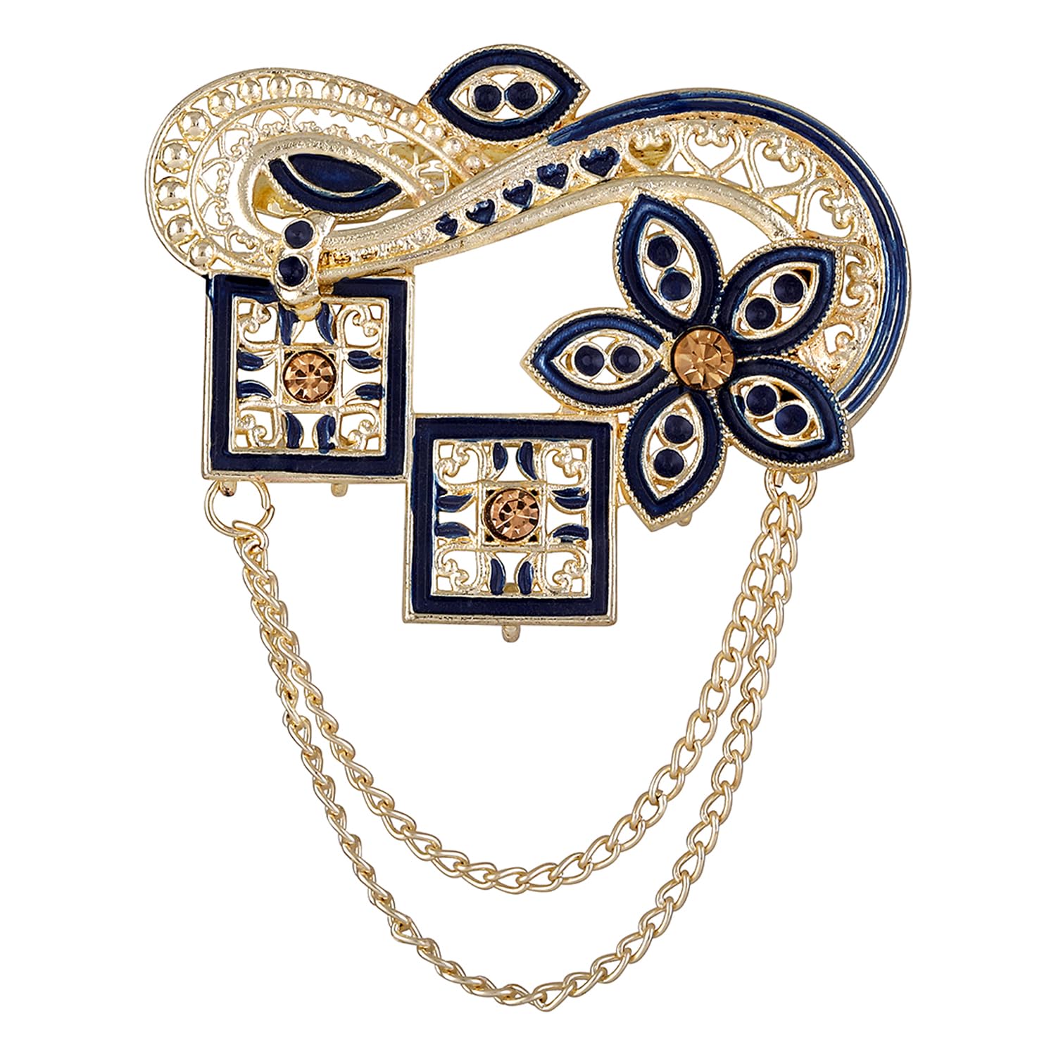 Mahi Navy Blue Meenakari Work Enamel Square and Floral Design Dual Layer Chain Shervani/Indowestern Brooch for Men (BP1101119GNBlu) (B0CN33LSDR) Amazon Price History, Amazon Price Tracker
