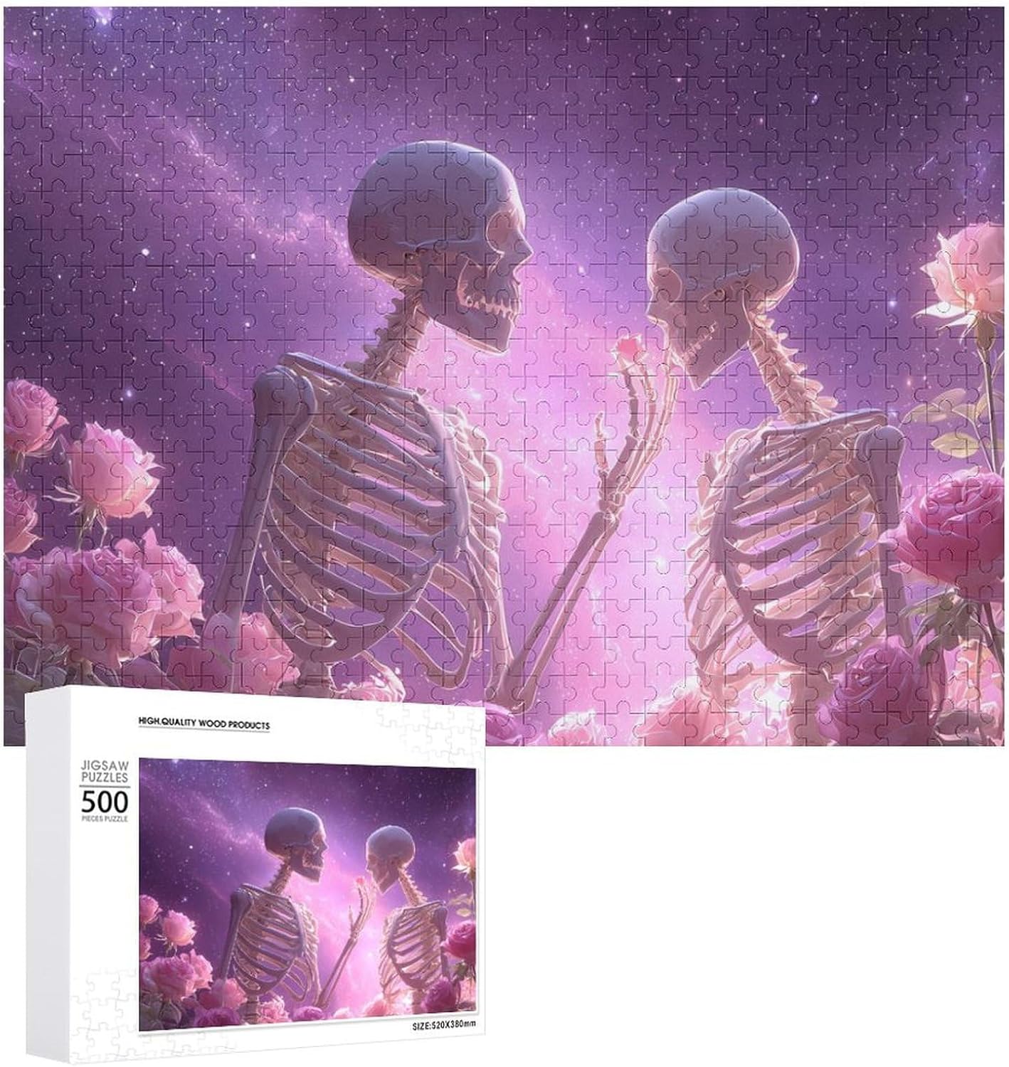 Galaxy Skeleton Couple Skull Puzzles for Adults 500 PCS Wooden Jigsaw Puzzle Wall Decor Christmas