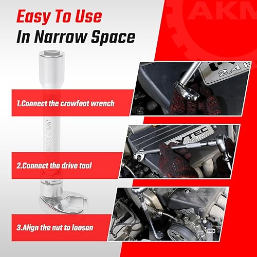 Miniatura 6 de AKM Juego de llaves para patas de gallo de 3/8 pulgadas, juego de llaves de tuerca de acero Cr-v de 18 piezas, pata de gallo de tuerca de 6 puntos,
