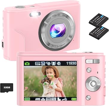كاميرا رقمية ، Bofypoo Autofocus Kids Vlogging Camera FHD 1080P 48MP مع بطاقة ذاكرة 32 جيجابايت ، 16X Zoom Point and Shoot Digital Camera ، كاميرا مدمجة للمراهقين ، Beginners Light Pink   