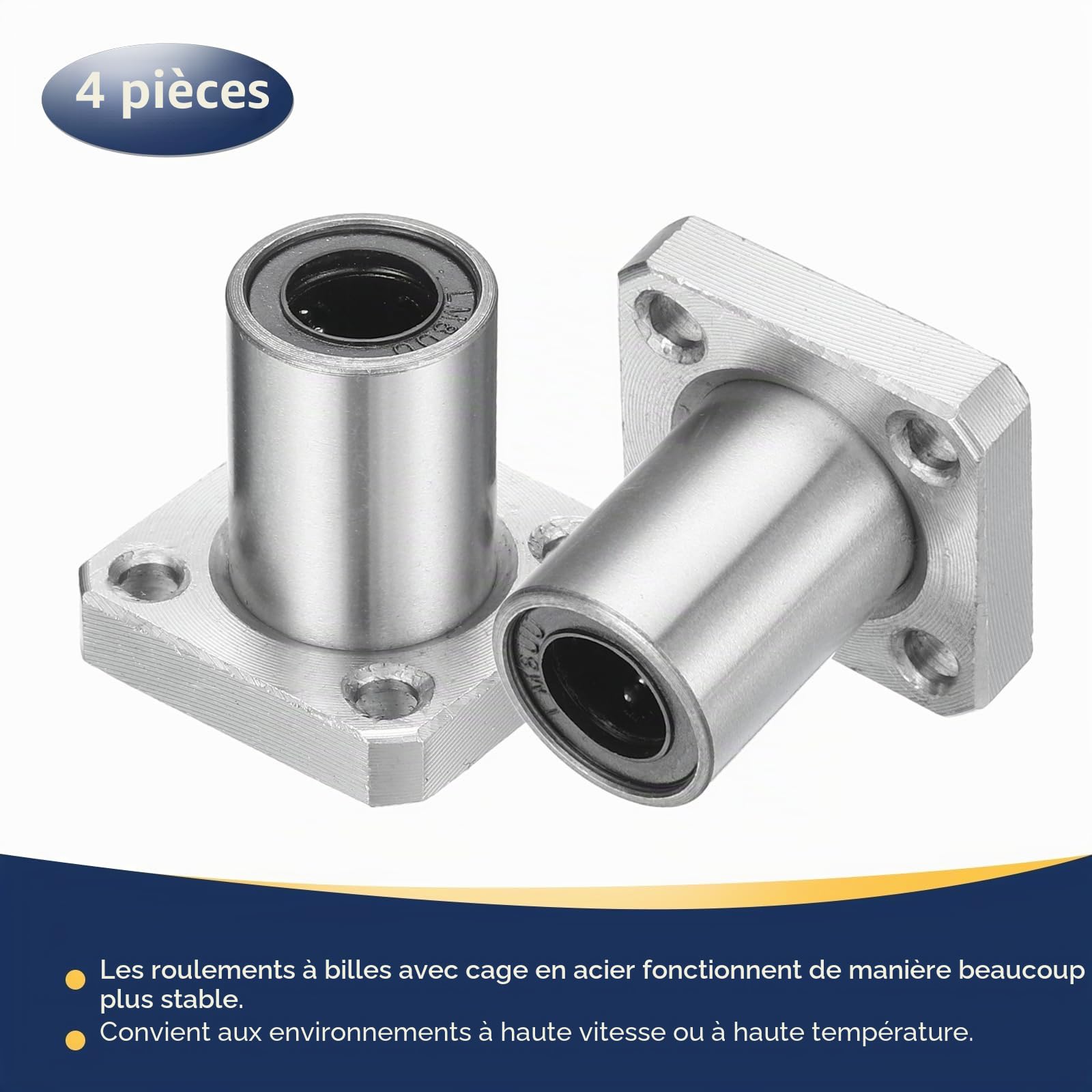 QUARKZMAN LMK8UU Roulements à Billes Linéaires 8mm Alésage 15mm OD 24mm Longueur Carré Cage en Acier à Bride pour Machine CNC et Imprimante 3D