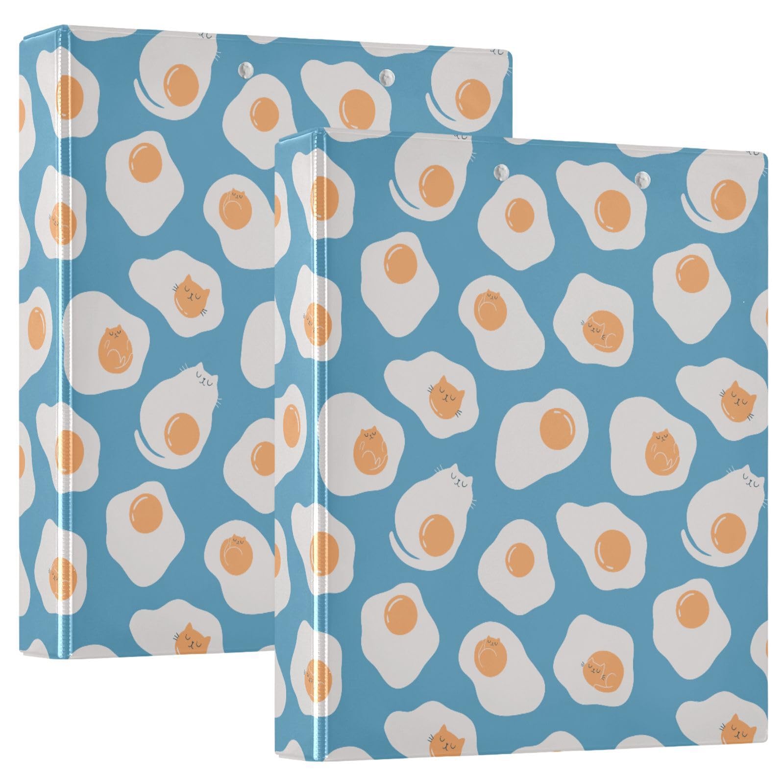 Lot de 2 classeurs à 3 anneaux en D en forme d'œuf de chat mignon avec 200 feuilles pour enfants, fournitures scolaires, femmes, hommes et bureau