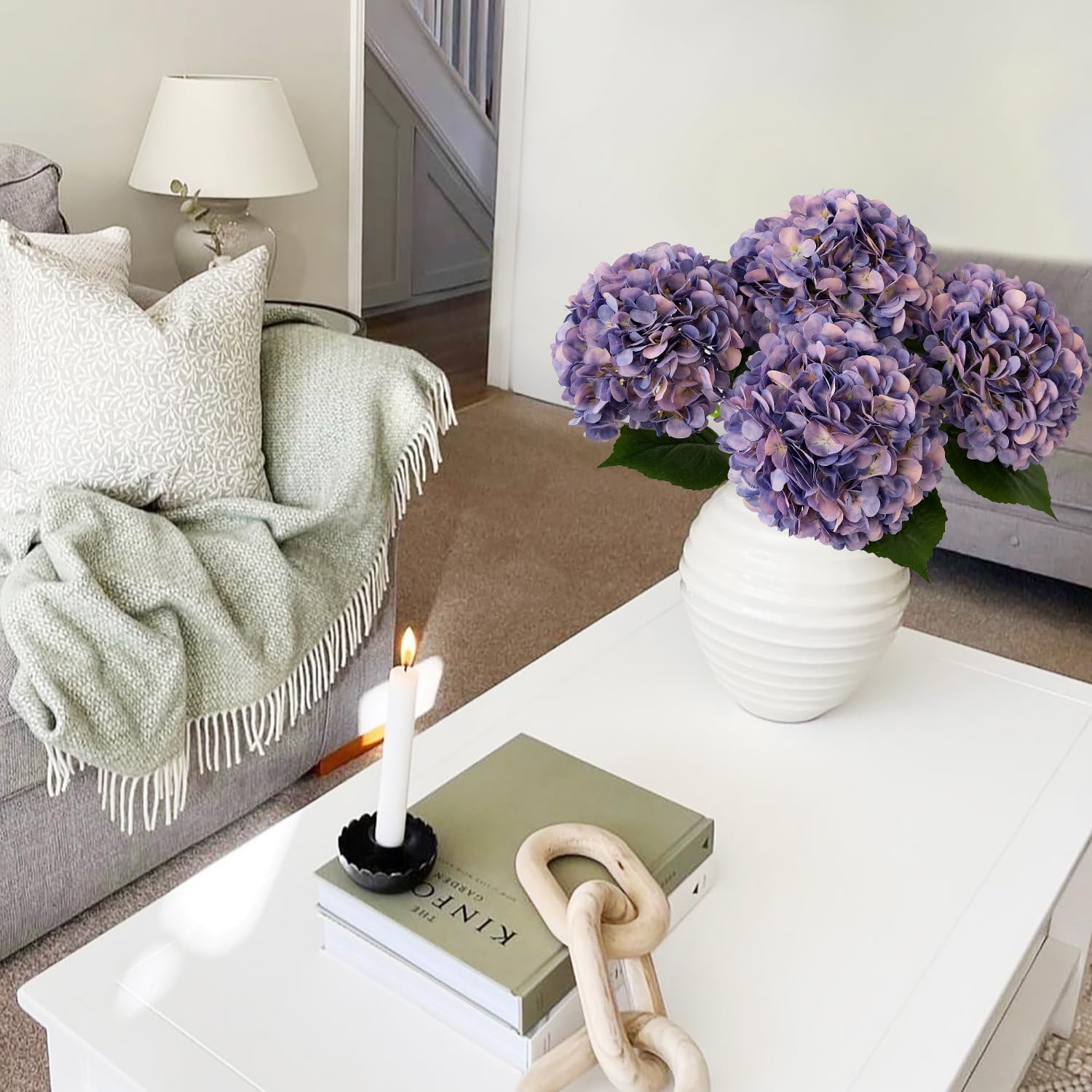 4Pcs Puple Artificial Silk Hydrangea Flowers,22" Silk Faux Hydrangea Bouquet for Home Table Centerpieces Wedding Garden Party Decoration - Image 6