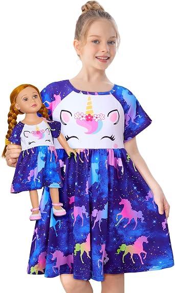 Play Tailor Doll & Girl Matching Nightgown for 18" Doll Clothes Accessories