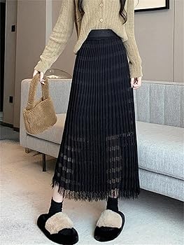 SinceThen★High-end knitted skirt ST4 Posijego Knit Maxi Skirt for Women High Waist Ribbed Knitted