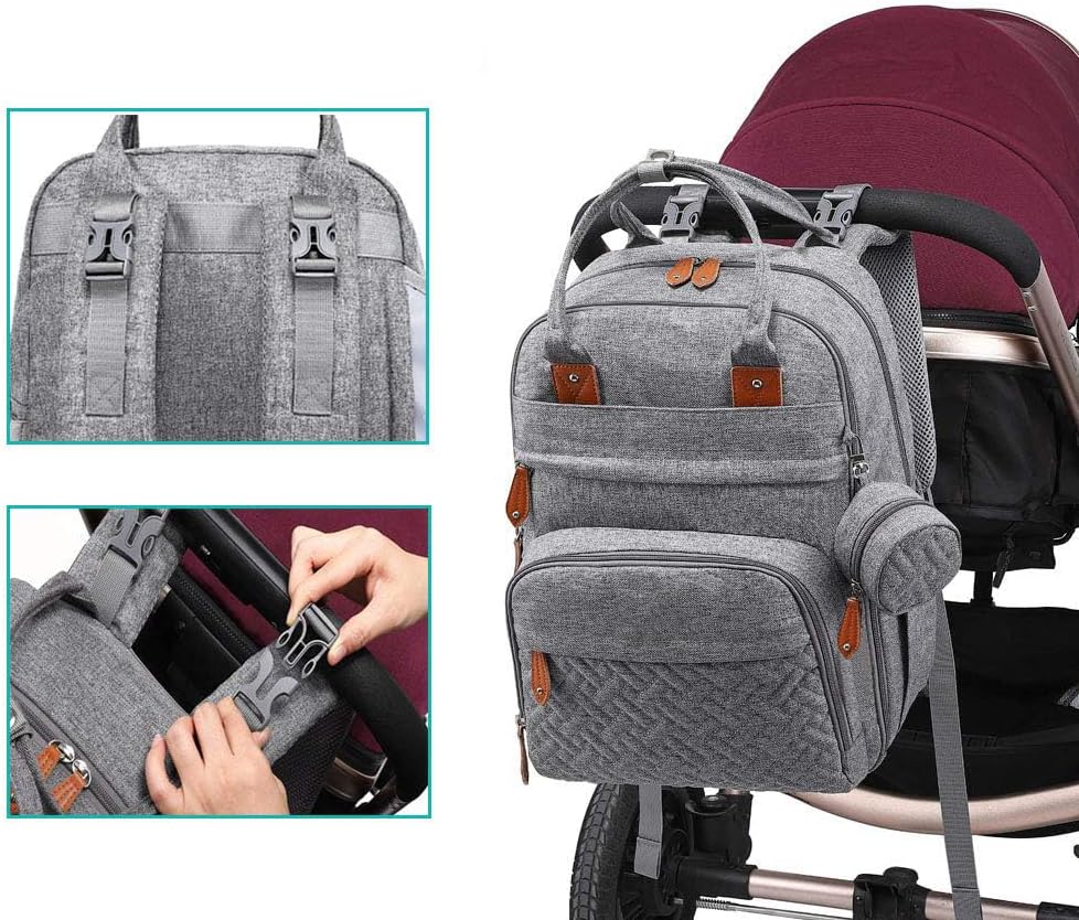 Kirli Diaper Bag Backpack Travel Baby Diaper Bag, Insulated Bottle Holders & Pacifier Case, Large Capacity (Light Gray)