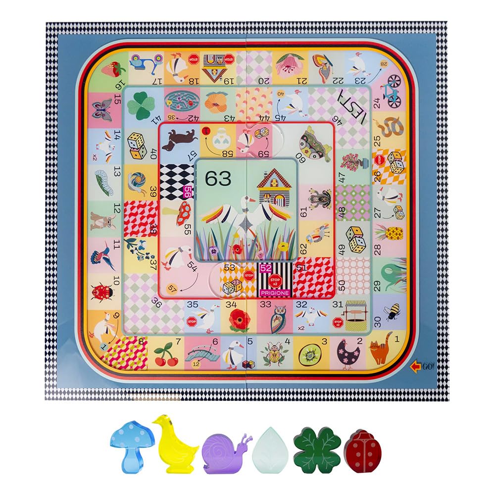 VESTA Jeu de table Vest'Oca – Inspiré du jeu de l'oie – Cristal acrylique – 40 x 40 cm – Coffret cadeau – Fabriqué en Italie