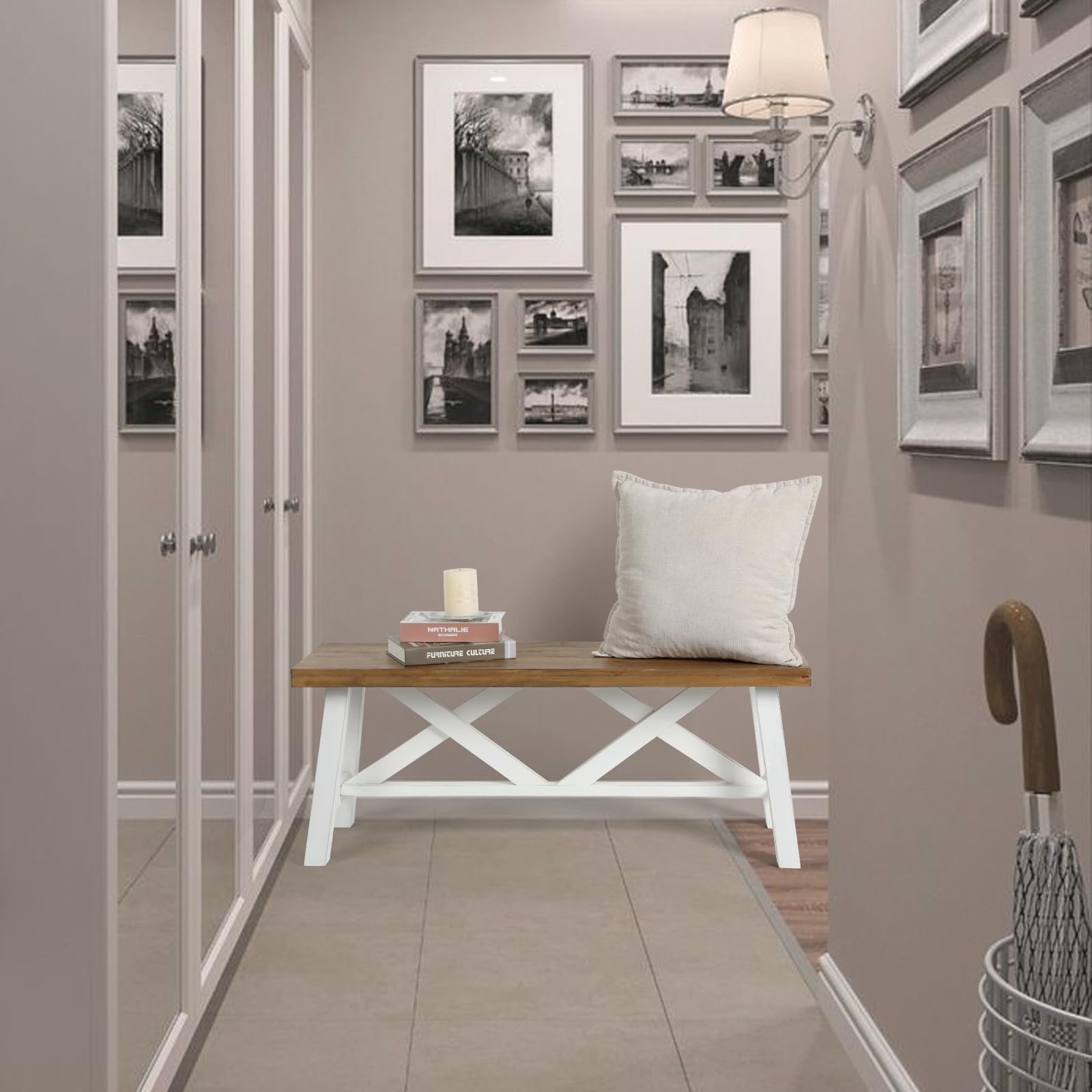 Snapklik.com : Wnutrees 43" Farmhouse Wood Bench, Rustic Solid Wood ...