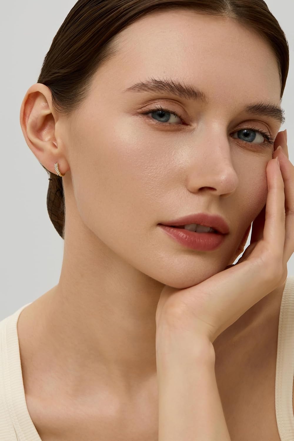 14K Gold Small Huggie Earrings for Girls,925 Sterling Silver Gold Hoops Earrings Trendy Chunky CZ Pin Earrings Jewelry Gifts for Girls - Image 4