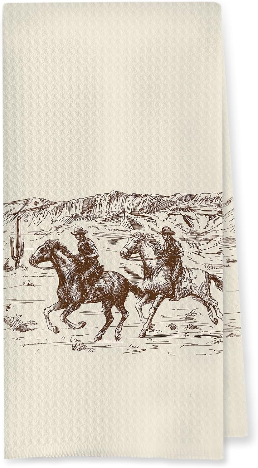 Vintage Rodeo Cowboy Western Kitchen Dish Towels, Western Gifts for Women Men, Country Cowboy Riding Horse Decorative Hand Tea Towels for Kitchen Bathroom, 16x24 Inch