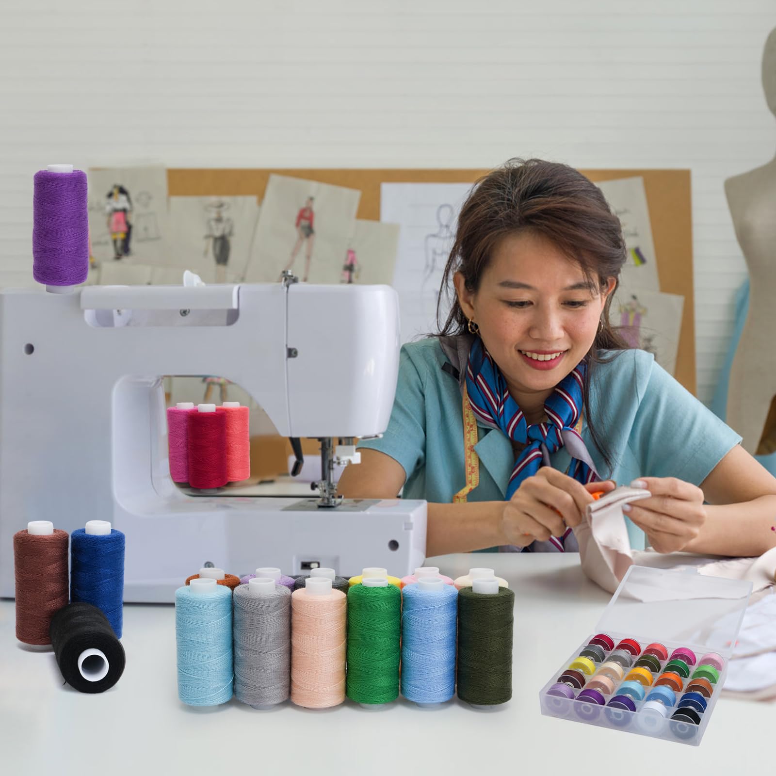 Fil À Coudre Kit De Fil De Polyester 30 Couleurs Chaque Bobine De 228,6 Fil À Coudre Kit De Fil De Polyester 30 Couleurs Chaque Bobine De 228,6