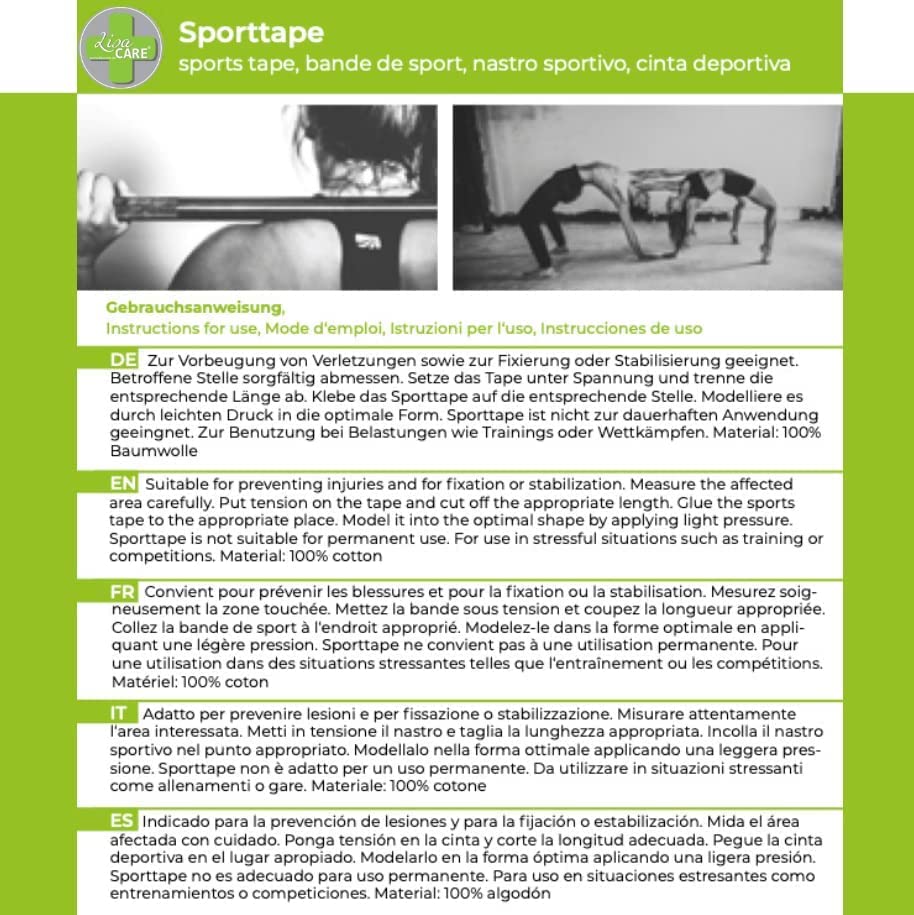LisaCare Sports Tape, 6 Rolls 3.8 cm Wide, Sports Tapes, Football Tape, Athletic Tape - Image 3