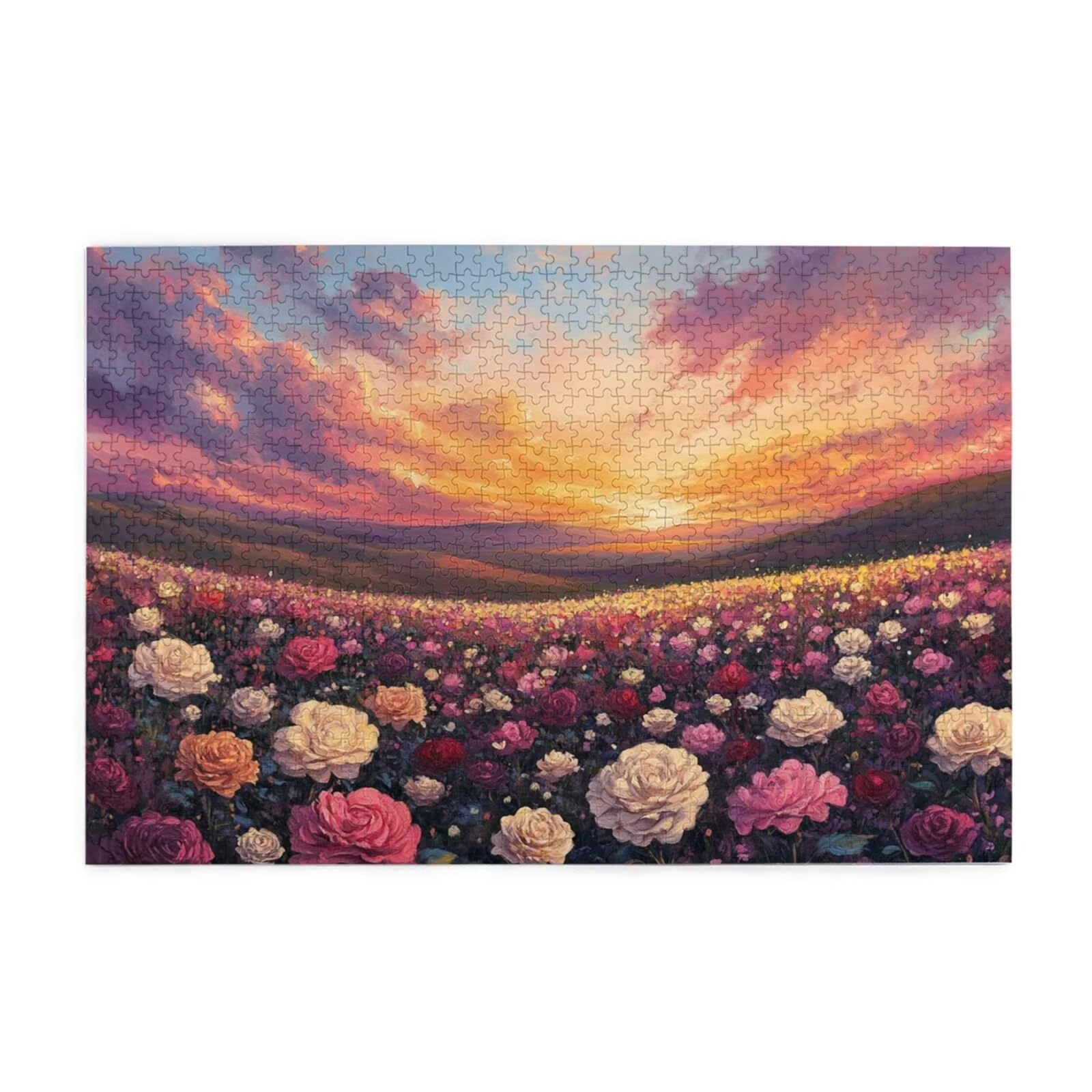 Puzzle 1500 elementów, drewniane puzzle dla dorosłych, morze kwiatów, impossible Jigsaw, sprytne zagadki, kolorowe pudełko prezentowe opakowanie do dekoracji pokoju, prezenty dla kobiet, zachód słońca