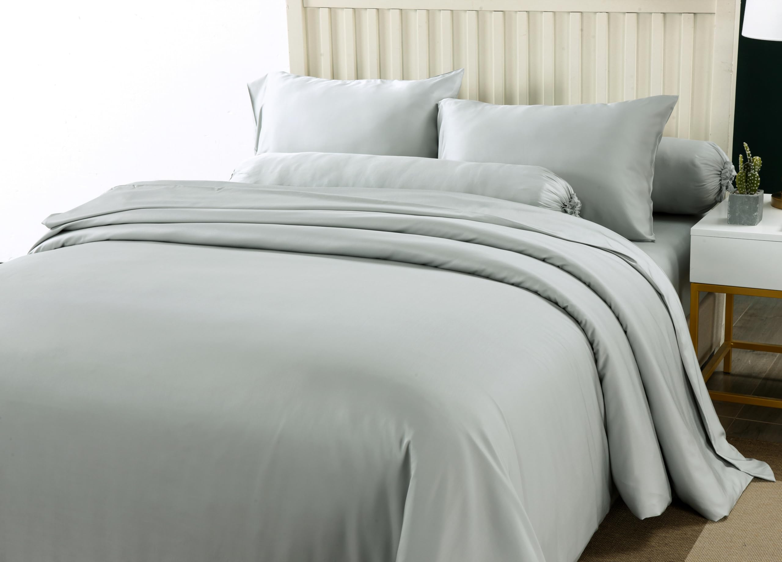 THE MYSTIC LOOM 3 PCS 100% Organic Bamboo Duvet Cover Set - Duvet Cover & 2 Pillowcases, Silver, 3 PCS Duvet Cover Set - King - Image 3