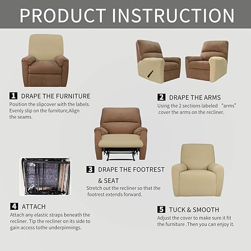 Miniatura 603 de Funda elástica para sofá reclinable de fácil colocación, Tela mezcla de poliéster Algodón, Arena