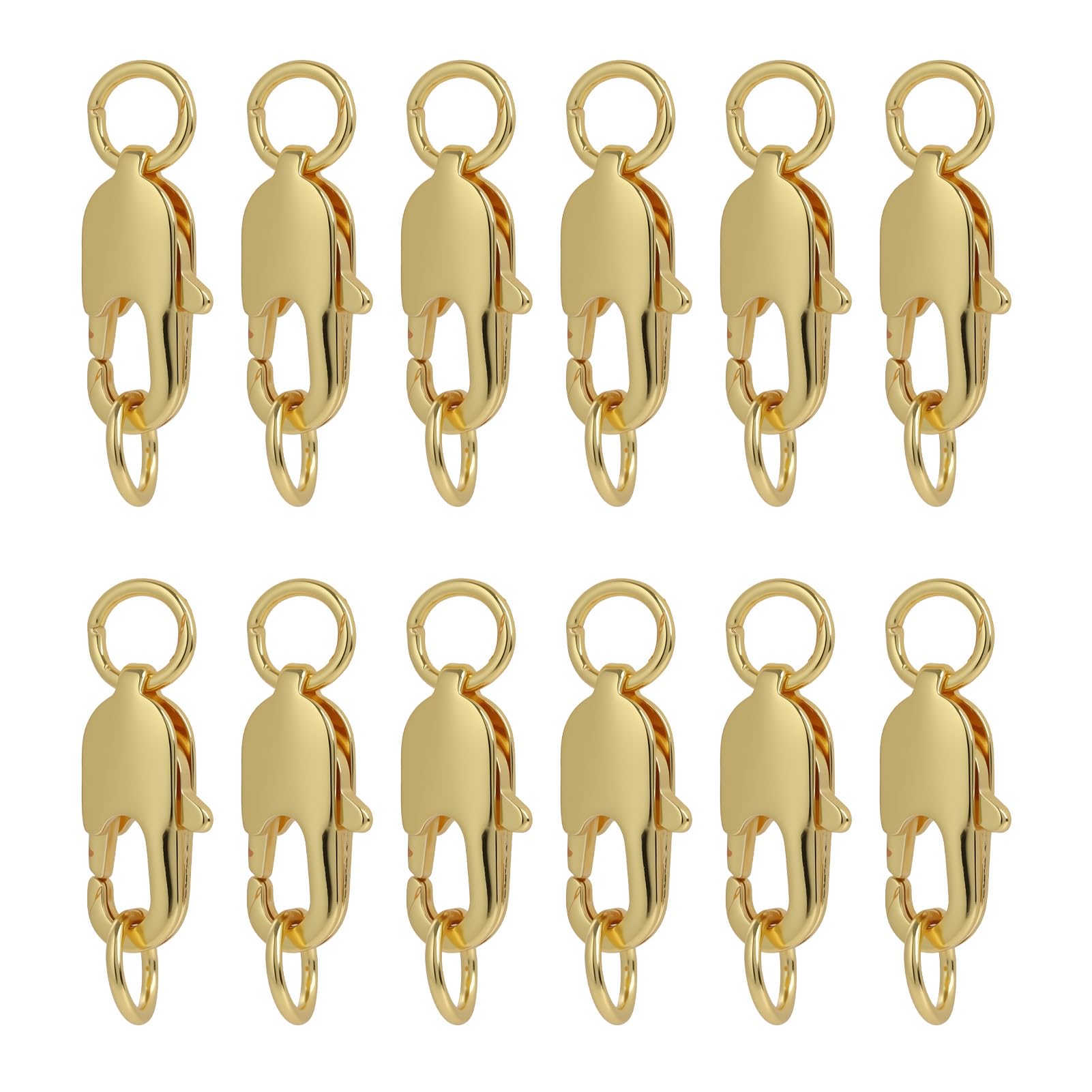 12 Pcs 18K Gold Lobster Clasps, Gold Plated Lobster Claw Clasps, with Open Jump Rings, 12x4.5mm Clasps and 4mm Jump Rings Set for DIY Craft, Necklace, Bracelet, Jewellery Repair and Accessories Making