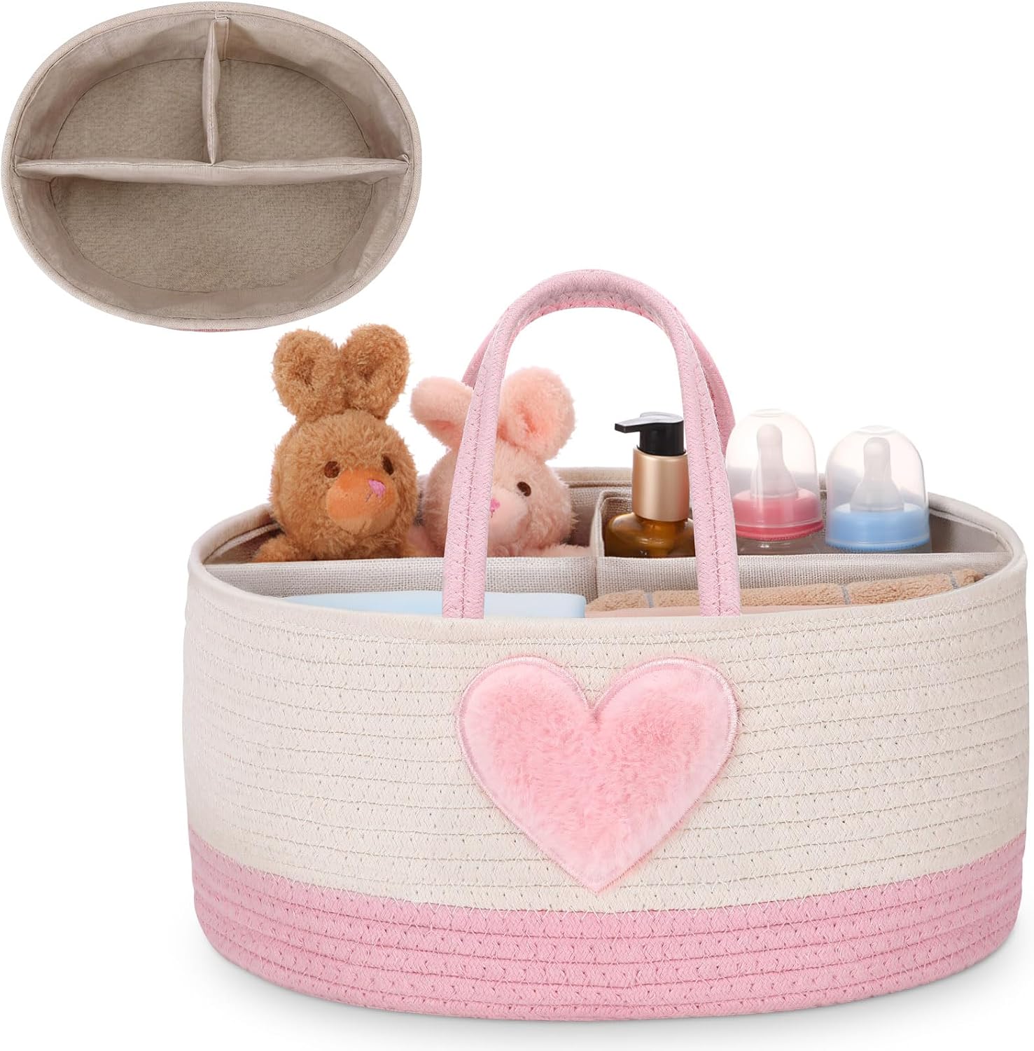 Aliceset Large Baby Diaper Caddy for Girl Boy, Pink Heart