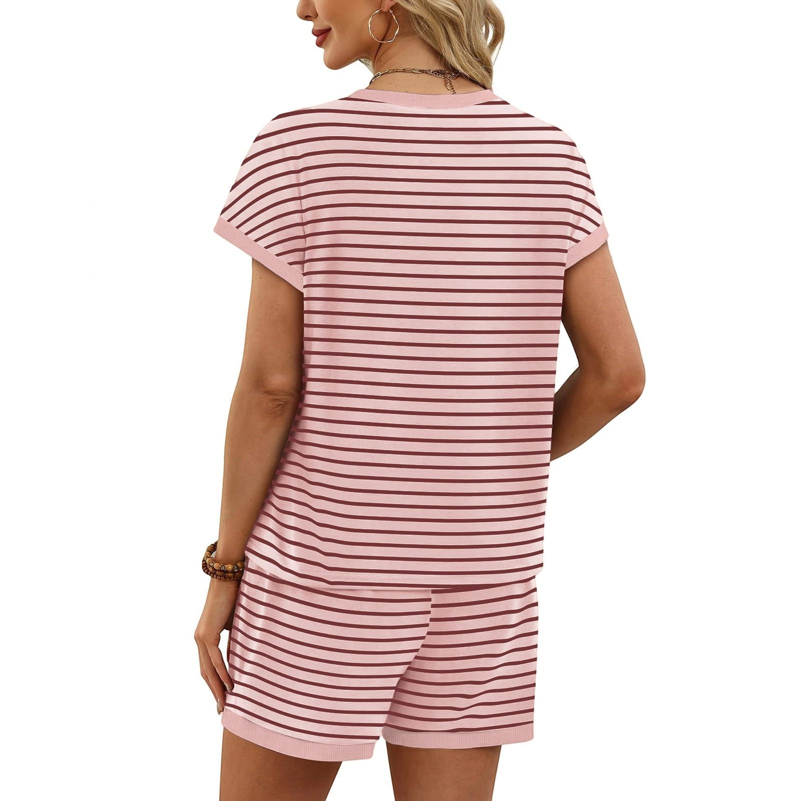 Schlafanzug Zweiteiler Damen Sommer: Pyjama Kurz 2 Teiler Zweiteilig Lounge Set Kurzarm Tshirt Und Shorts Loungewear Tracksuit Frauen Freizeitanzug Strand Sommerset