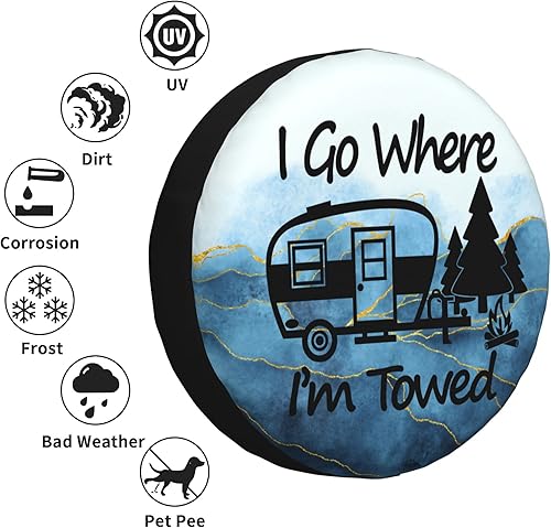 Miniatura 5 de Funda para neumático de repuesto I Go Where I'm Towed, protectores universales resistentes a la intemperie para ruedas para caravana, viajes,