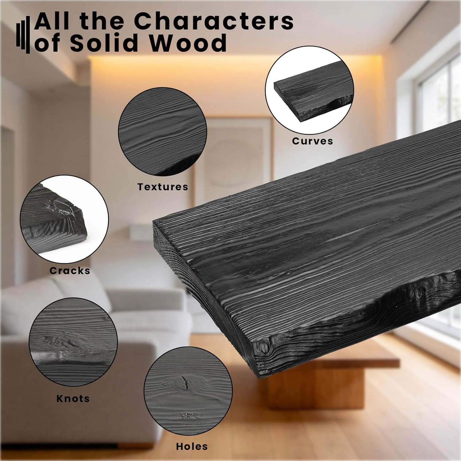 Solid Elm Wood Live Edge Floating Shelves, 16 Inch Set of 2, Black Rustic Wall Shelves with Hidden Heavy-Duty Brackets, Wall Mounted Storage for Living Room, Bathroom, Bedroom, Kitchen
