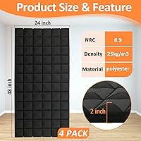 Vista 3 de 4 Pack Acoustic Panels 48"x24"x2" Sound Proof Foam Panels, High Density and Fire Resistant Sound Panels, Studio Foam for Wall and Ceiling - Home